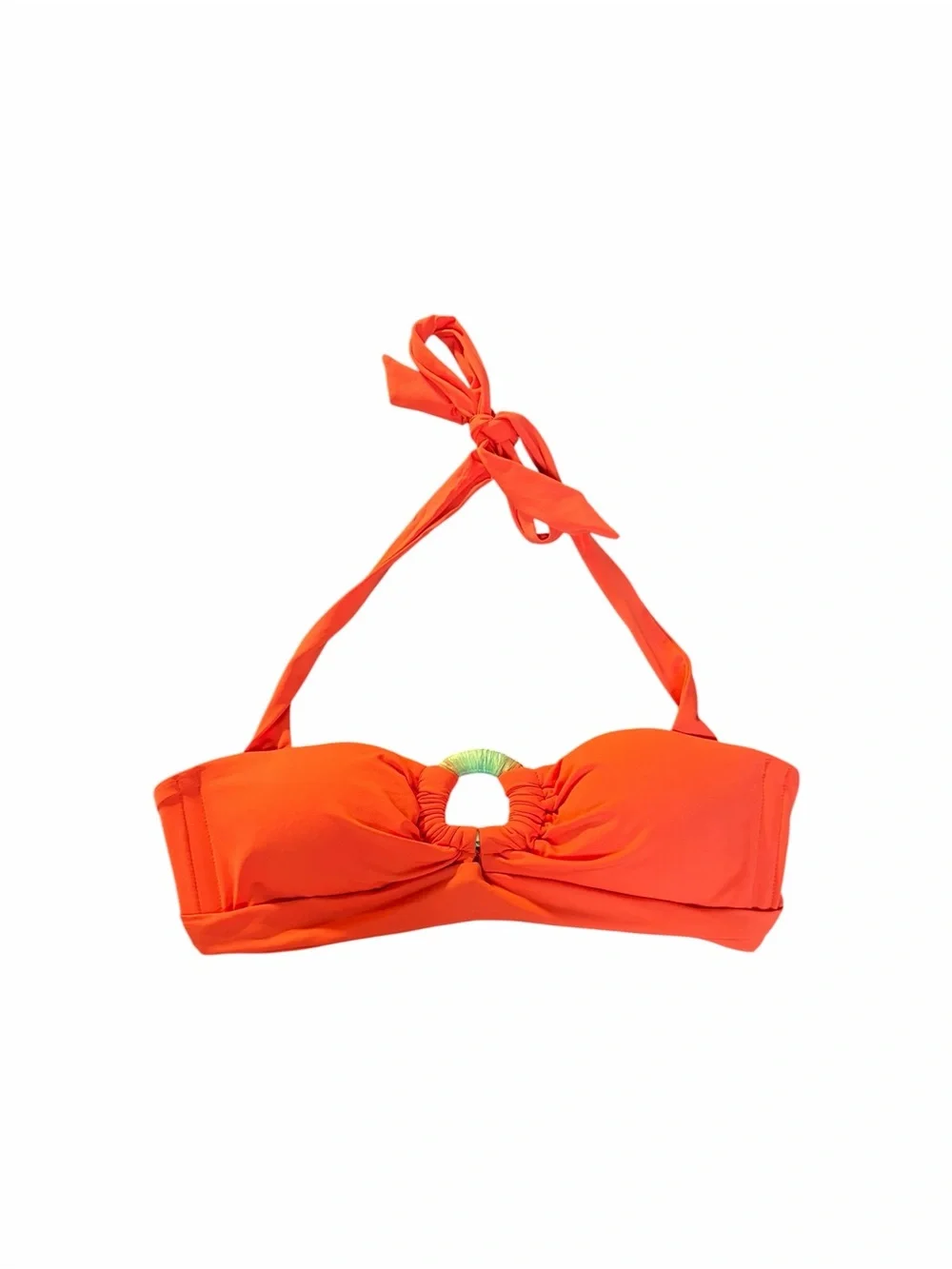 NWT BECCA Baja Mar Harmony Bandeau Bikini Top S Neon Orange Halter Swim